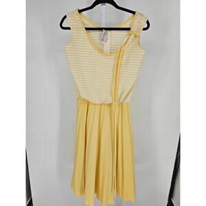 Vtg Carole King Womens Sz L Midi length A Line Dress Yellow Striped Sleeveless